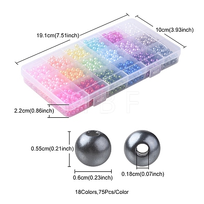 1350Pcs 18 Style Spray Painted ABS Plastic Imitation Pearl Beads OACR-YW0001-35A-1