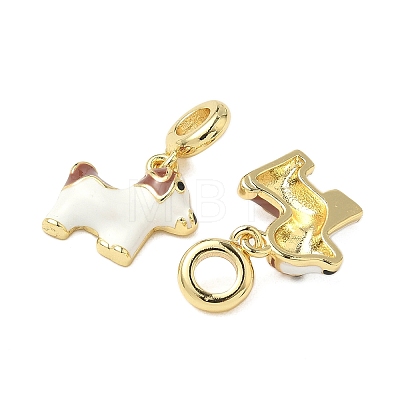 Brass White Enamel Puppy European Dangle Charms X-KK-K293-45G-1