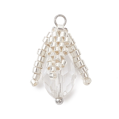 Glass Seed Beaded Bud Pendants PALLOY-MZ01096-02-1
