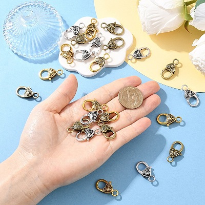 10Pcs Tibetan Style Heart Lobster Claw Clasps FIND-YW0009-77AB-1