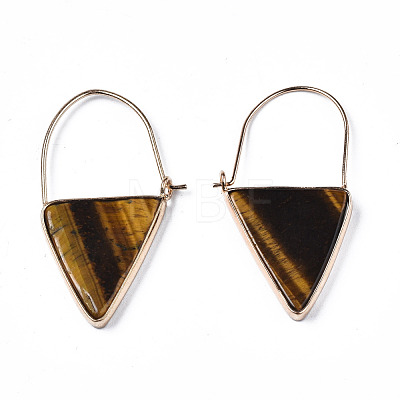 Natural Tiger Eye Triangle Dangle Hoop Earrings G-S359-363C-1