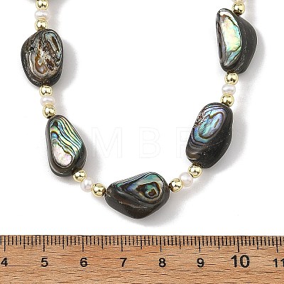 Nuggets Natural Abalone Shell/Paua Shell & Pearl Beaded Necklaces NJEW-JN06377-1