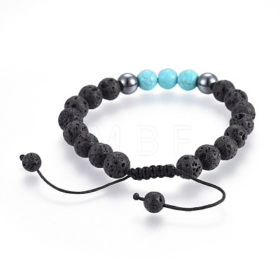 Natural Lava Rock and Non-Magnetic Synthetic Hematite Beads Braided Bead Bracelets BJEW-JB03975-03-1