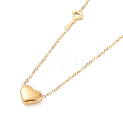 Heart & Skeleton Key Pendant Necklace NJEW-A004-14G-1