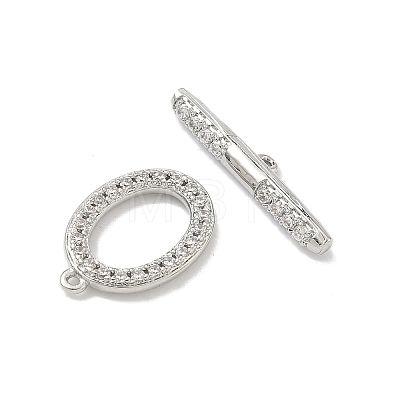 Oval Brass Micro Pave Clear Cubic Zirconia Toggle Clasps KK-G548-25P-1