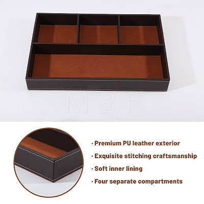 2Pcs Desktop 4-Grid PU Leather Organizer Display Storage Trays CON-CA0001-036A-1