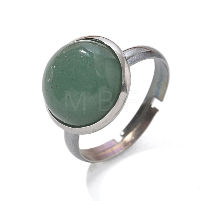 Half Round Natural Green Aventurine Finger Rings X-RJEW-M062-01P-21-1