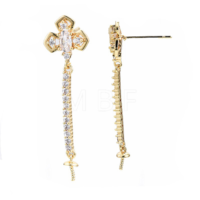 Brass Micro Pave Clear Cubic Zirconia Earring Findings KK-S356-306-NF-1