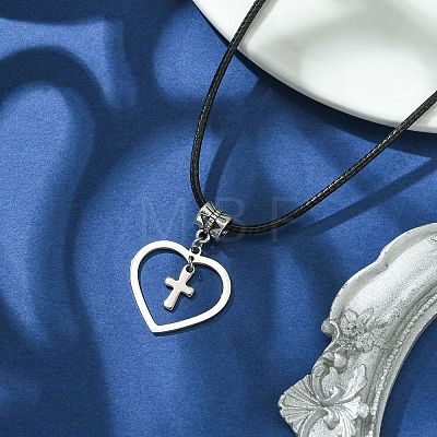 304 Stainless Steel Tiny Cross & 201 Stainless Steel Heart Pendant Necklaces NJEW-JN04556-1