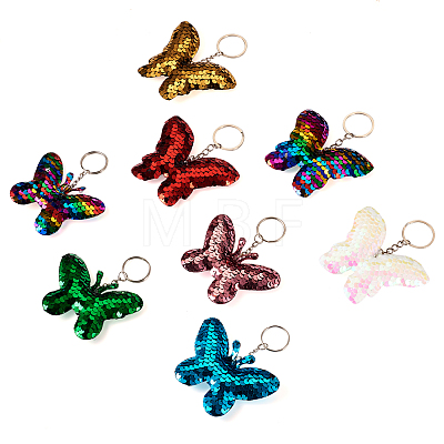 8Pcs 8 Colors Reflective Sequin Butterfly Pendant Keychain KEYC-TA0001-19-1