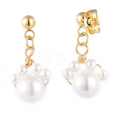Shell Pearl Dangle Stud Earrings EJEW-JE04137-02-1