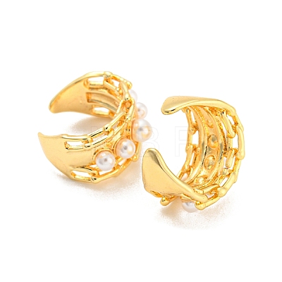 Rack Plating Brass Oval Cuff Earrings with Plastic Pearl EJEW-A028-55G-1