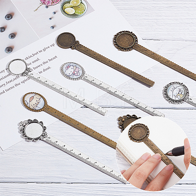  16Pcs 8 Styles Alloy Ruler Bookmark Cabochon Settings FIND-NB0004-42-1