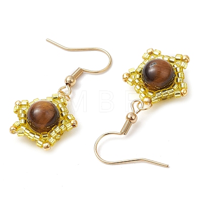 Natural Tiger Eye Star Dangle Earrings EJEW-MZ00354-1