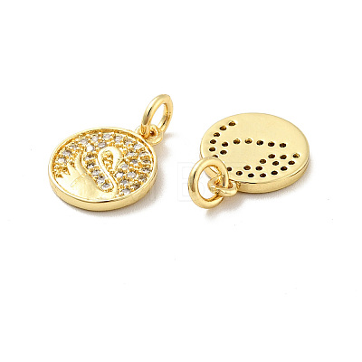 Flat Round with Swan Pattern Brass Micro Pave Clear Cubic Zirconia Charms KK-G425-22G-1