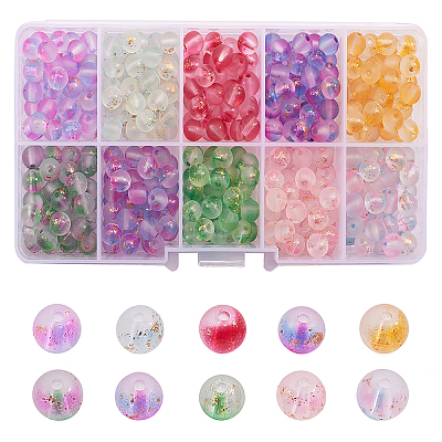 400Pcs 10 Colors Frosted Spray Painted Glass Beads Strands GLAA-CJ0001-39-1