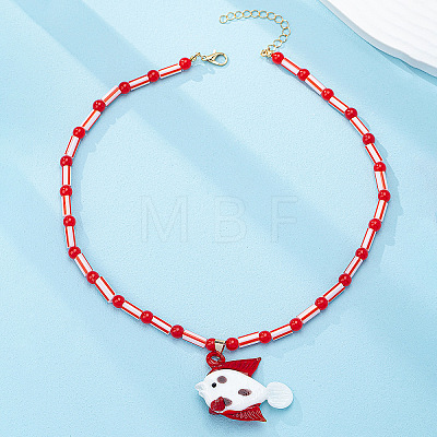 Summer Beach Fish Plastic Pendant Glass Beaded Necklaces for Women FS-WGD62F1-04-1