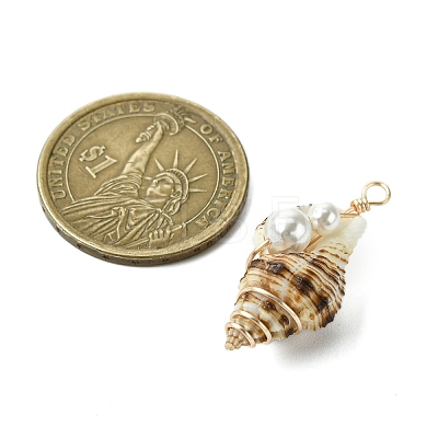 Natural Scallop Shell & Round Shell Pearl Pendants PALLOY-TA00197-02-1