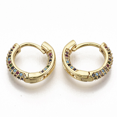 Brass Micro Pave Colorful Cubic Zirconia Hoop Earrings EJEW-S208-060-1