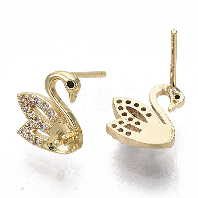 Brass Micro Pave Clear Cubic Zirconia Stud Earring Findings KK-N232-14-NF-1