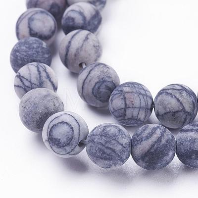 Natural Black Silk Stone/Netstone Beads Strands G-F520-57-8mm-1