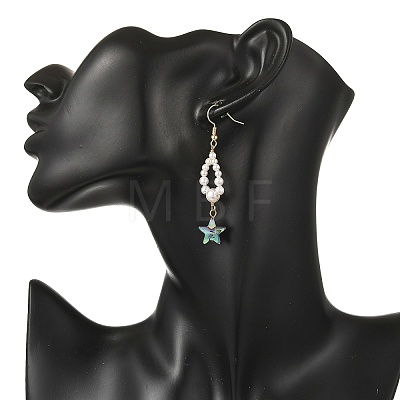 Shell Pearl & Abalone Shell/Paua Shell Beads Dangle Earrings EJEW-JE07314-1