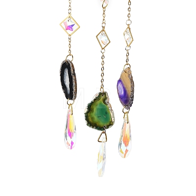 Gemstone Chips Beaded Moon Hanging Sun Catchers HJEW-M004-03-1