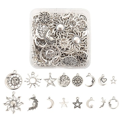 96Pcs Moon & Sun & Geometry Tibetan Style Alloy Pendants TIBEP-LS0001-09-1