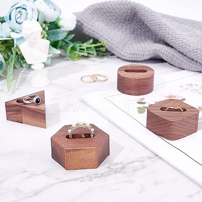 Fingerinspire 4 Pcs 4 Styles Black Walnut Ring Displays RDIS-FG0001-15-1