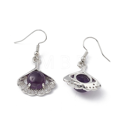 Natural Amethyst Ginkgo Leaf Dangle Earrings with Crystal Rhinestone EJEW-A092-03P-25-1