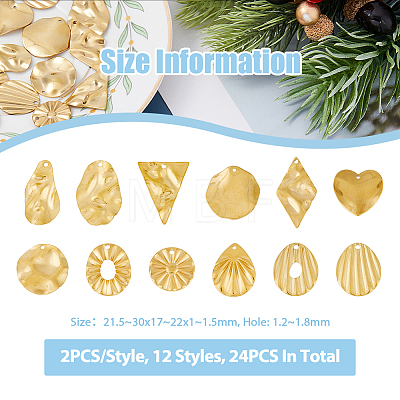 SUPERFINDINGS 24Pcs 12 Style Textured 201 Stainless Steel Pendants STAS-FH0001-98-1