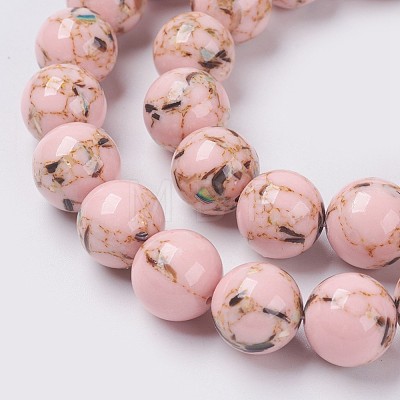 Sea Shell and Synthetic Turquoise Assembled Beads Strands G-G758-09-10mm-1
