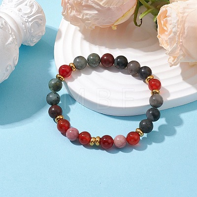 8.5mm Round Natural Rhodonite & Carnelian & African Bloodstone & Brass Beaded Stretch Bracelets for Women BJEW-JB10717-1