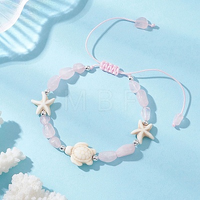 Natural Rose Quartz & Synthetic Synthetic Turquoise Beads Braided Bead Bracelets BJEW-JB13275-02-1