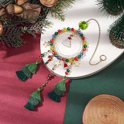 Christmas Theme Glass Beaded & Alloy Enamel Charm Hanging Ornaments HJEW-TA00245-1