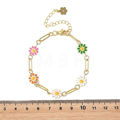 Brass Enamel Flower Link Chain Bracelets for Women BJEW-JB14167-02-1
