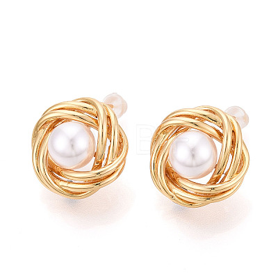 Brass ABS Imitation Pearl Stud Earrings EJEW-T048-07G-1