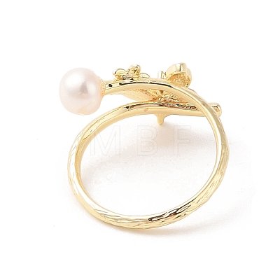 Round Natural Freshwater Pearl Finger Ring for Women RJEW-C090-05G-1