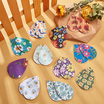 SUPERFINDINGS DIY 11Pairs Flower Pattern PU Leather Earring Making Kits DIY-FH0002-40-1
