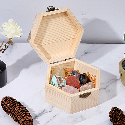 7 Chakra Natural Mixed Raw Gemstone Nuggets Display Decorations with Wooden Box AJEW-WH0886-57-1
