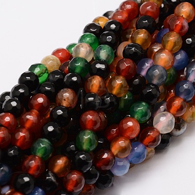 Faceted Natural Agate Round Beads Strands G-E319B-6mm-06-1