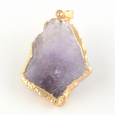 Mixed Shape Faceted Golden Plated Natural Amethyst Pendants with Iron Clasps G-R275-281-1