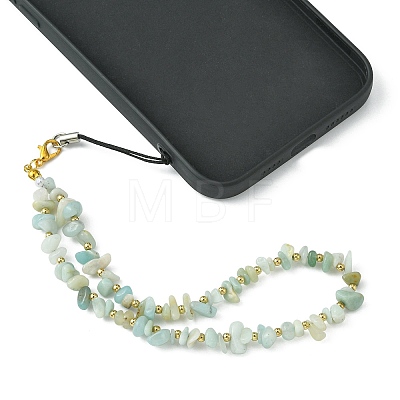 Natural Flower Amazonite Chip & CCB Plastic Round Beaded Mobile Straps HJEW-FZ00003-1