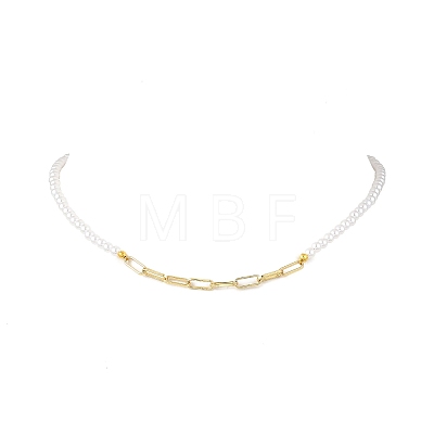 4MM White Round ABS Plastic Imitation Pearl Beaded & 304 Stainless Steel Paperclip Chain Necklaces NJEW-JN05676-1