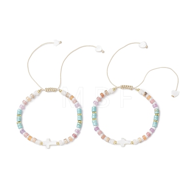 Natural Freshwater Shell & Mixed Gemstone Braided Bead Bracelets for Women BJEW-JB12717-1