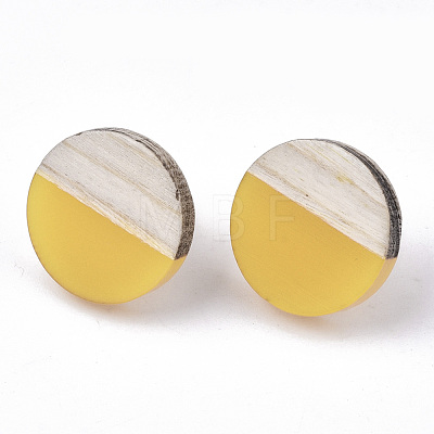 Resin & Wood Stud Earrings EJEW-N017-003A-C04-1