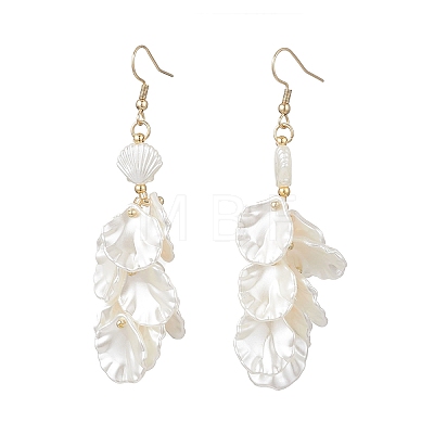 Petaline with Shell Shape Glass Seed & ABS Imitation Pearl Dangle Earrings EJEW-MZ00672-1