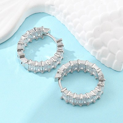 Brass Micro Pave Cubic Zirconia Huggie Hoop Earrings EJEW-K083-37P-B-1