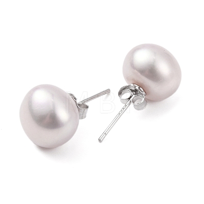 Natural Pearl Round Bead Stud Earrings EJEW-E298-01G-03P-1