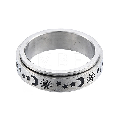 Non-Tarnish Sun Moon Star 201 Stainless Steel Rotating Finger Ring RJEW-N043-05-1